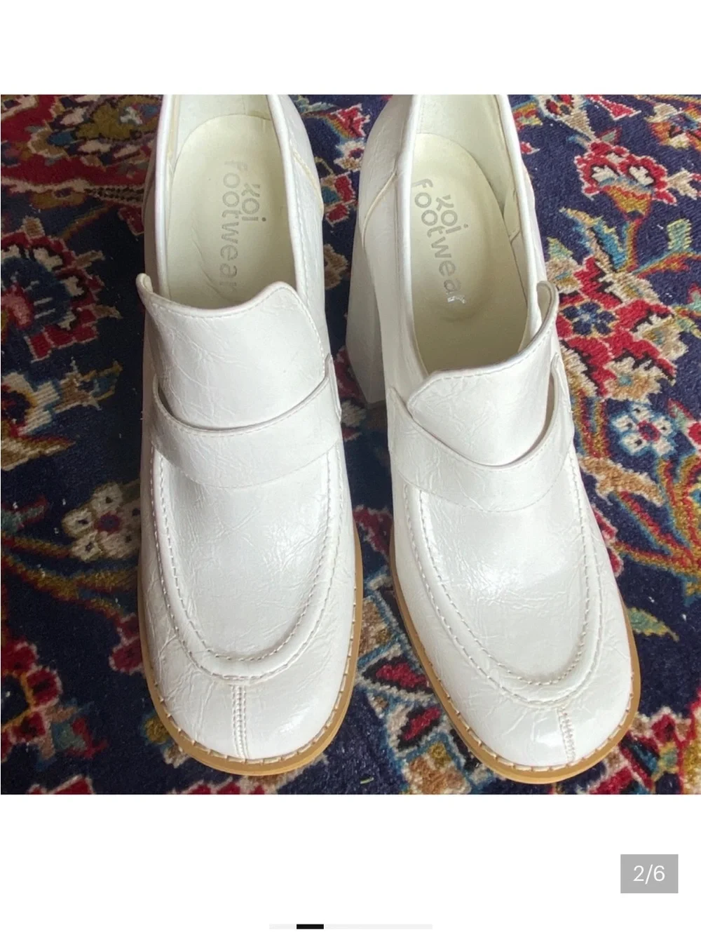 Mule block heels pump white shoes platform